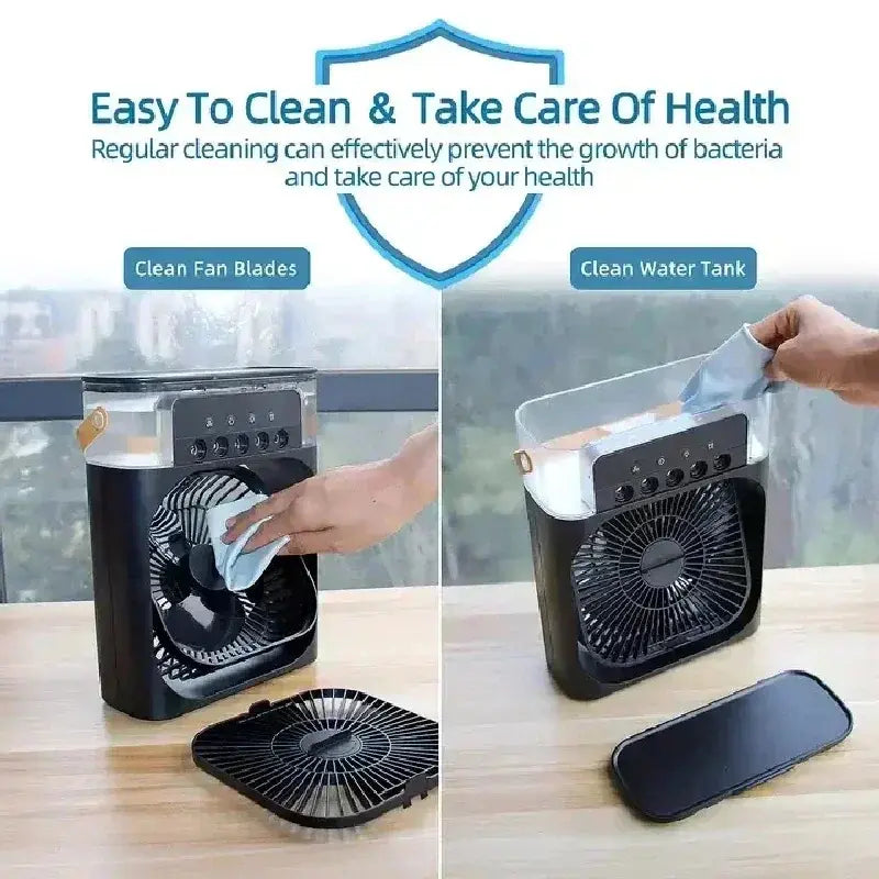 3-in-1 Portable Mini Air Cooler Fan with LED Night Light & Humidifier - Perfect for Home & Office