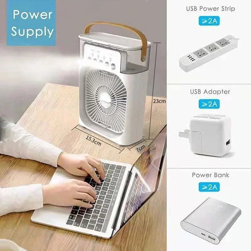 3-in-1 Portable Mini Air Cooler Fan with LED Night Light & Humidifier - Perfect for Home & Office