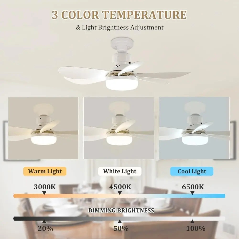 20.5" 2-In-1 Socket Ceiling Fan Light with Remote, 20.5" Screw-In E26/E27 Fan, Dimmable LED 3000K–6000K, 3 Speeds, Quiet Low Profile for Bedroom Kitchen Living Room