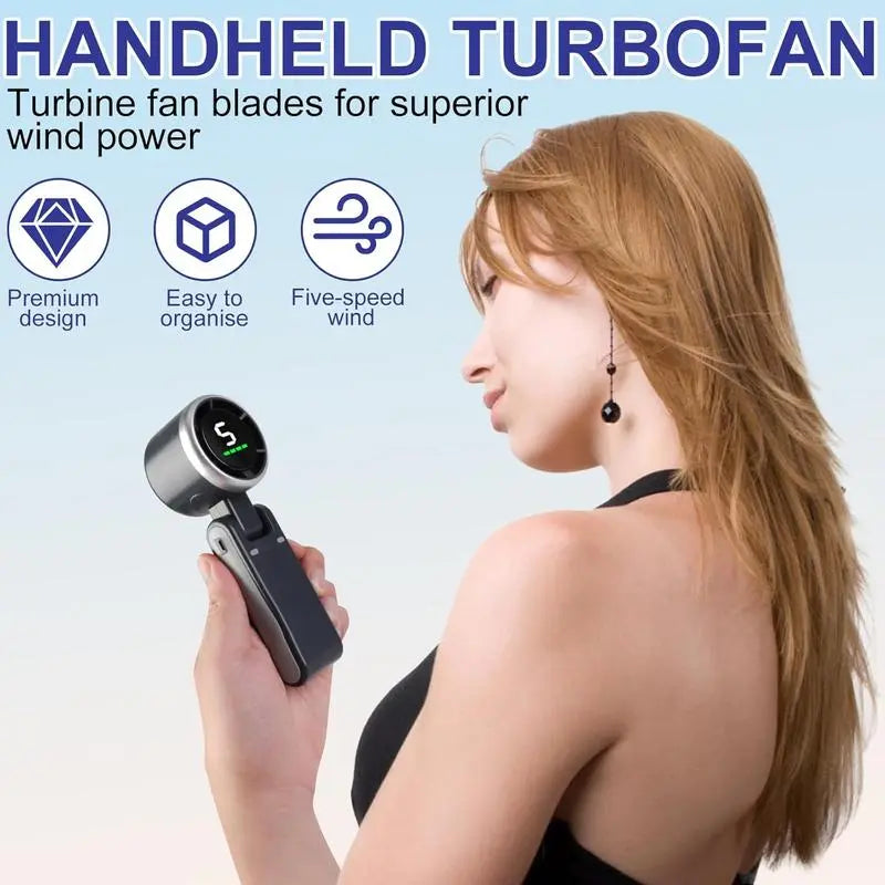 Ultimate Portable Handheld Turbo Fan - 5 Speed, 4000mAh Battery, 10 Hour Runtime, 3-in-1 Rechargeable Cooling Fan for Outdoor Adventures & Travel - Perfect Father's Day Gift!