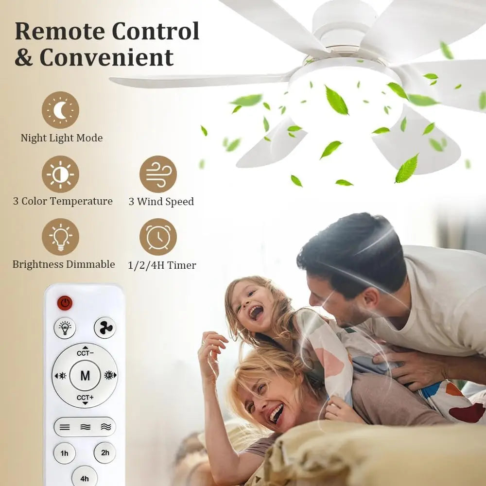 20.5" 2-In-1 Socket Ceiling Fan Light with Remote, 20.5" Screw-In E26/E27 Fan, Dimmable LED 3000K–6000K, 3 Speeds, Quiet Low Profile for Bedroom Kitchen Living Room
