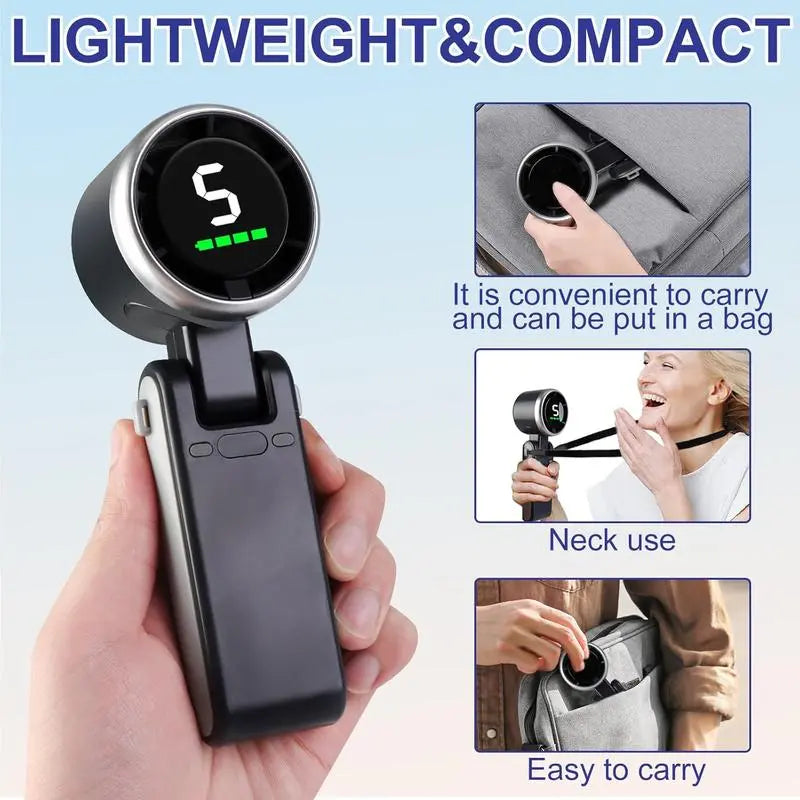 Ultimate Portable Handheld Turbo Fan - 5 Speed, 4000mAh Battery, 10 Hour Runtime, 3-in-1 Rechargeable Cooling Fan for Outdoor Adventures & Travel - Perfect Father's Day Gift!
