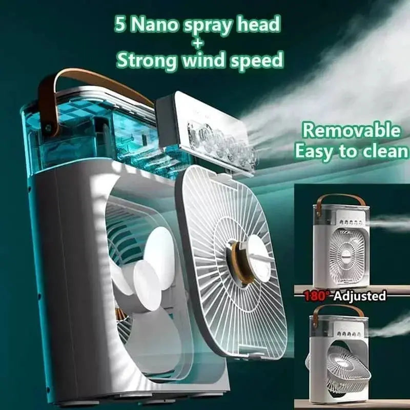 3-in-1 Portable Mini Air Cooler Fan with LED Night Light & Humidifier - Perfect for Home & Office