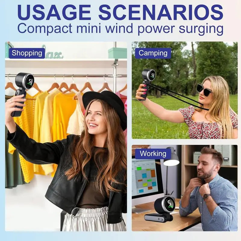 Ultimate Portable Handheld Turbo Fan - 5 Speed, 4000mAh Battery, 10 Hour Runtime, 3-in-1 Rechargeable Cooling Fan for Outdoor Adventures & Travel - Perfect Father's Day Gift!