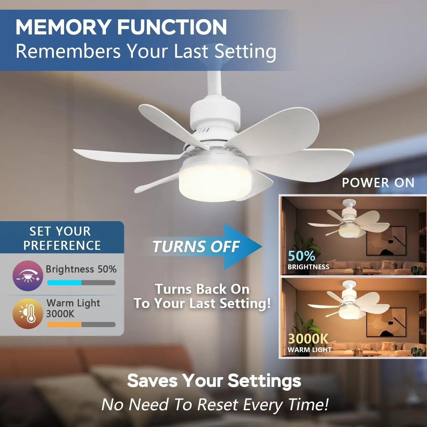 20.5" 2-In-1 Socket Ceiling Fan Light with Remote, 20.5" Screw-In E26/E27 Fan, Dimmable LED 3000K–6000K, 3 Speeds, Quiet Low Profile for Bedroom Kitchen Living Room