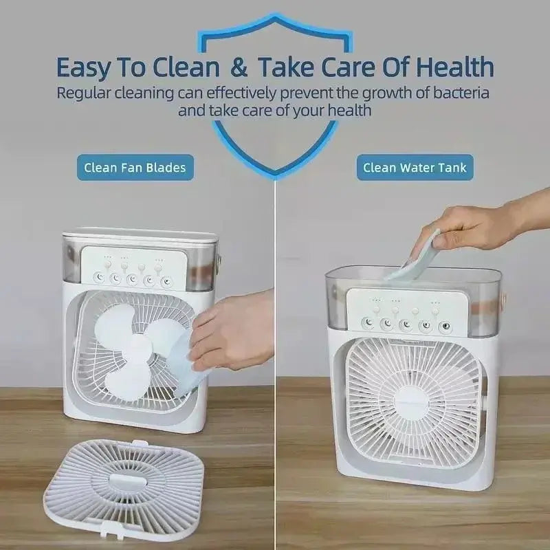 3-in-1 Portable Mini Air Cooler Fan with LED Night Light & Humidifier - Perfect for Home & Office