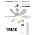 20.5" 2-In-1 Socket Ceiling Fan Light with Remote, 20.5" Screw-In E26/E27 Fan, Dimmable LED 3000K–6000K, 3 Speeds, Quiet Low Profile for Bedroom Kitchen Living Room